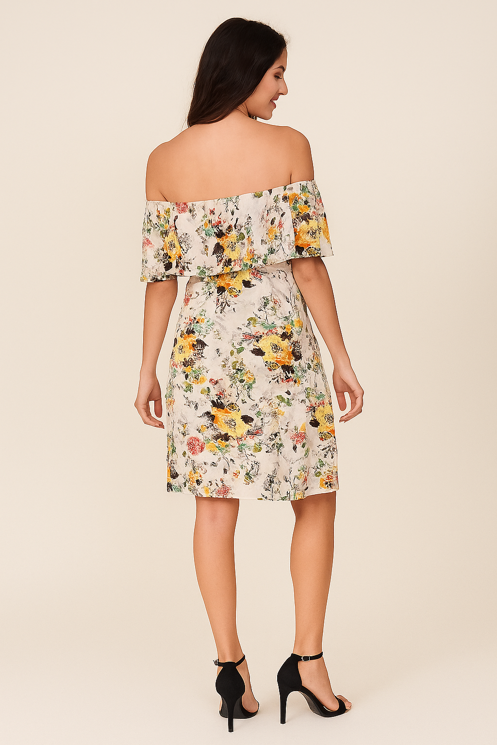 Robe à imprimé floral avec épaules dégagées