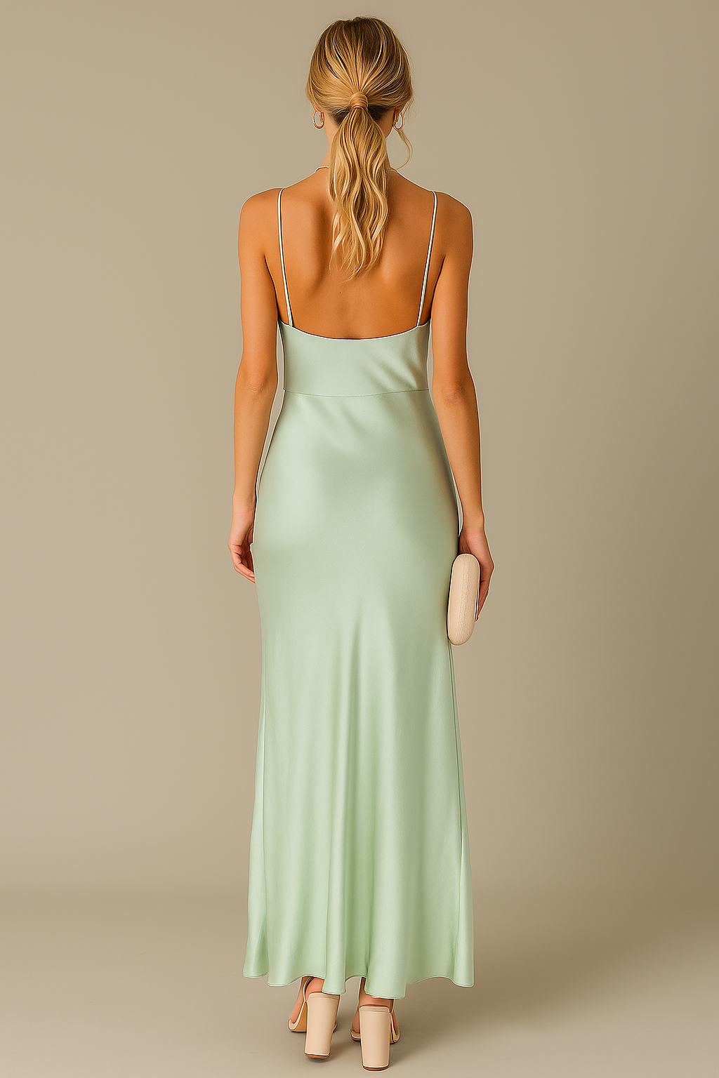 Robe en satin fluide avec fente et dos ouvert