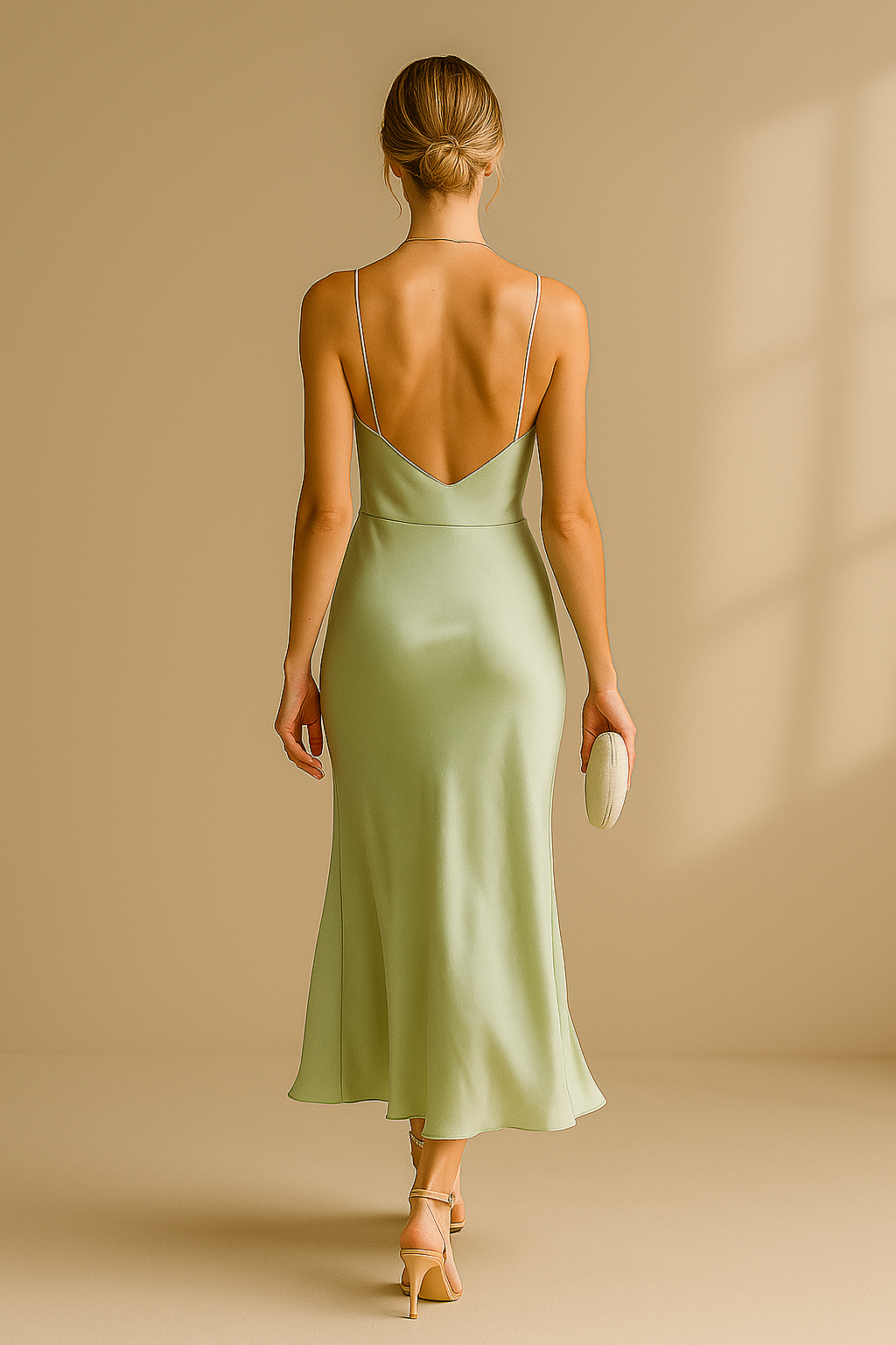 Robe en satin fluide avec fente et dos ouvert