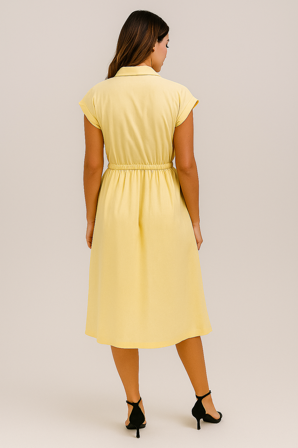 Robe chemise en coton jaune avec ceinture