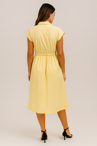 Robe chemise en coton jaune avec ceinture