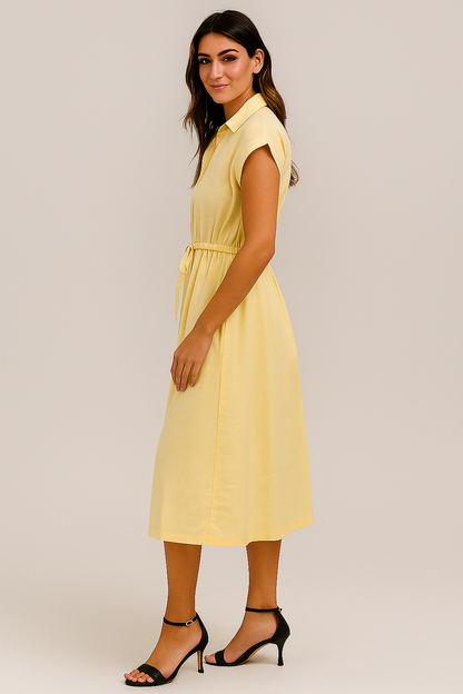 Robe chemise en coton jaune avec ceinture