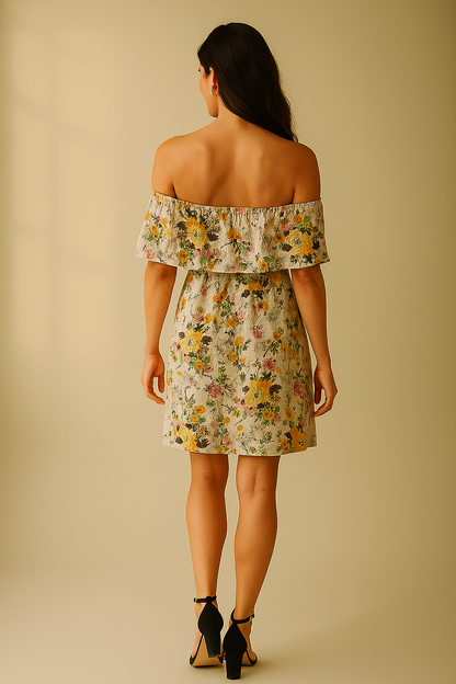 Robe à imprimé floral avec épaules dégagées