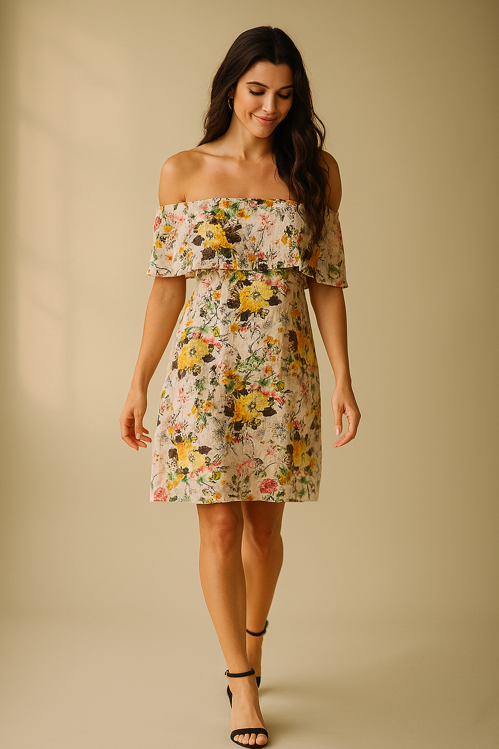 Robe à imprimé floral avec épaules dégagées