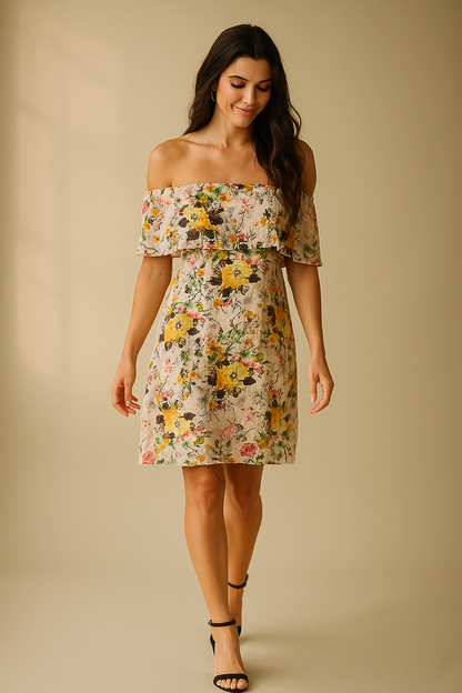 Robe à imprimé floral avec épaules dégagées